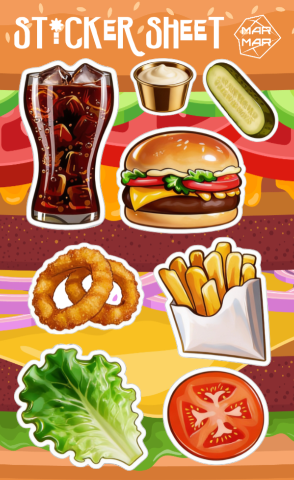 BURGER BRAIN STICKER SHEET | דף מדבקות טעים במיוחד