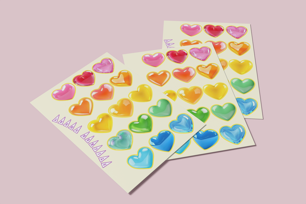 the hearts sticker sheet